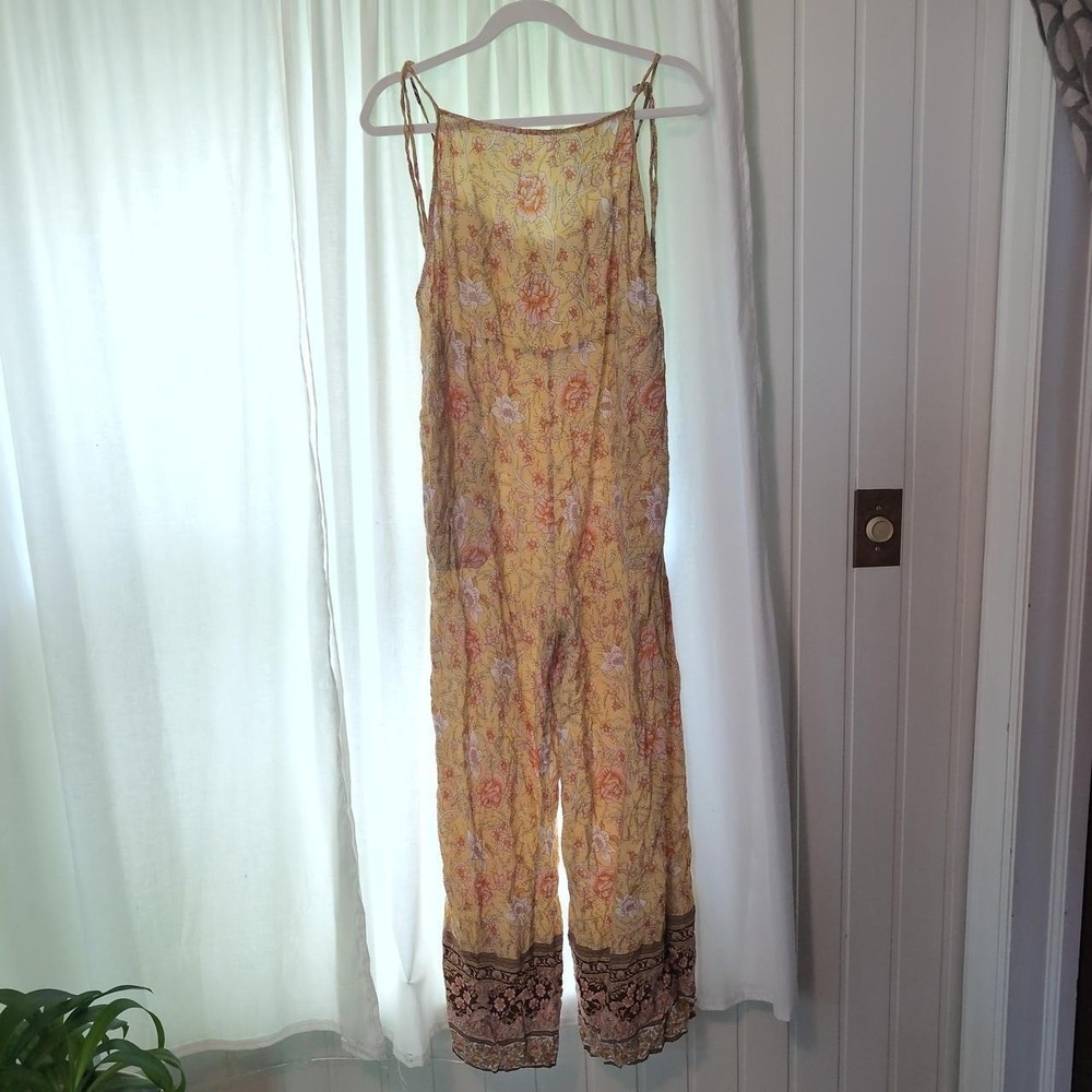 Women Unbranded Yellow Floral Jumpsuit Medium Excellent Tie Strap Wide Leg Boho
